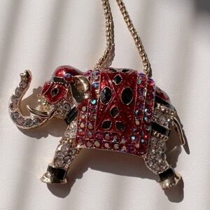 Betsey Johnson Gold Alloy Rhinestones Elephant Necklace